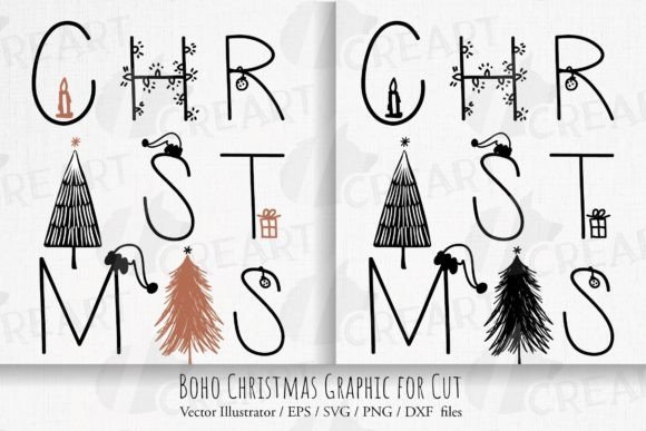 Boho Christmas Hand Drawn Gift Design: Graphics & Print Templates