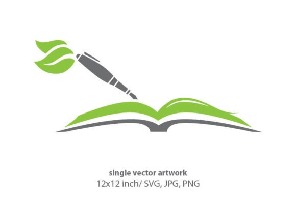 Book, Pen and Green Leaves Graphics & Icons
