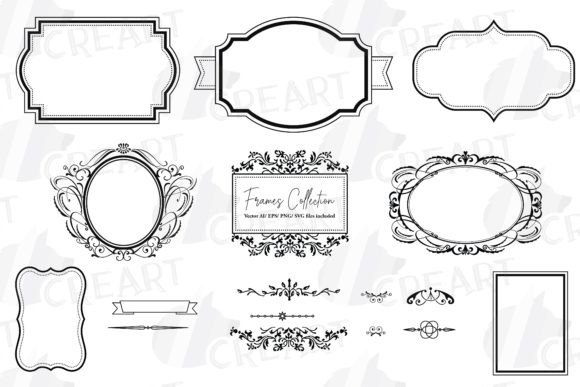 Digital Frames, Borders, Labels Clip Art: Graphics for Print Templates