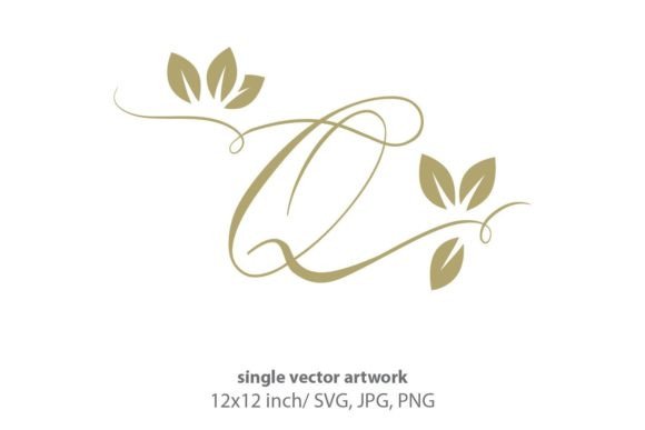 Gold Leaf, Autumn Script Letter Q Graphics & Icons