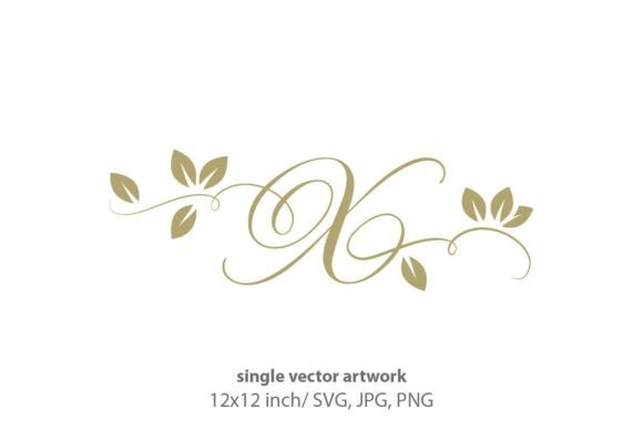 Gold Leaf, Autumn Script Letter X Graphics & Icons