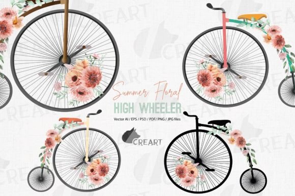 Late Summer Floral High Wheelers Clipart: Graphics & Print Templates